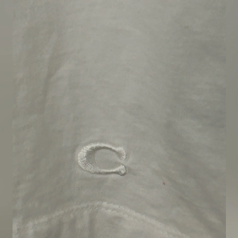 Coach White Tee with Brown Signature Square and Multicolor Logo